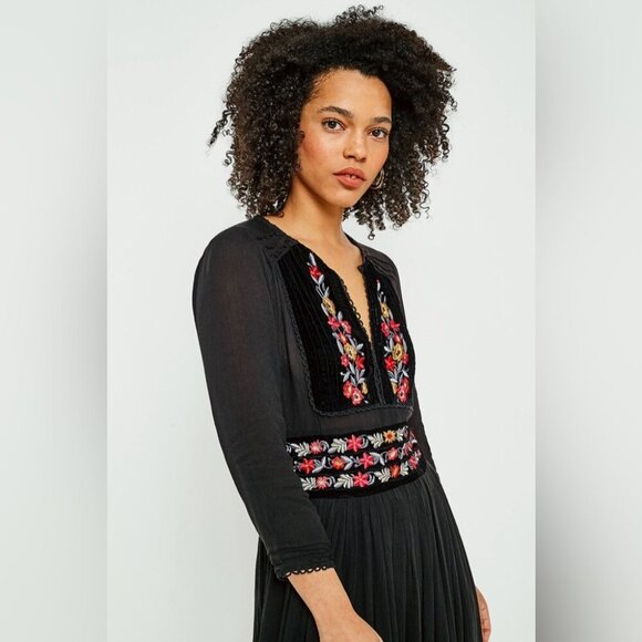 Free People Flora Embroidered Floral Midi Dress Black - Picture 4 of 14